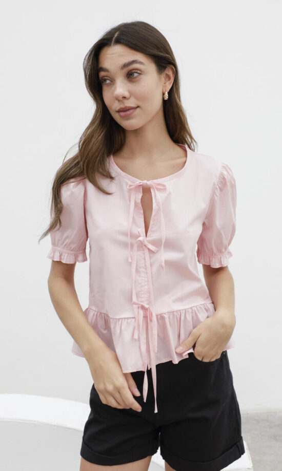 Blusa poplin liso con moños -art892-