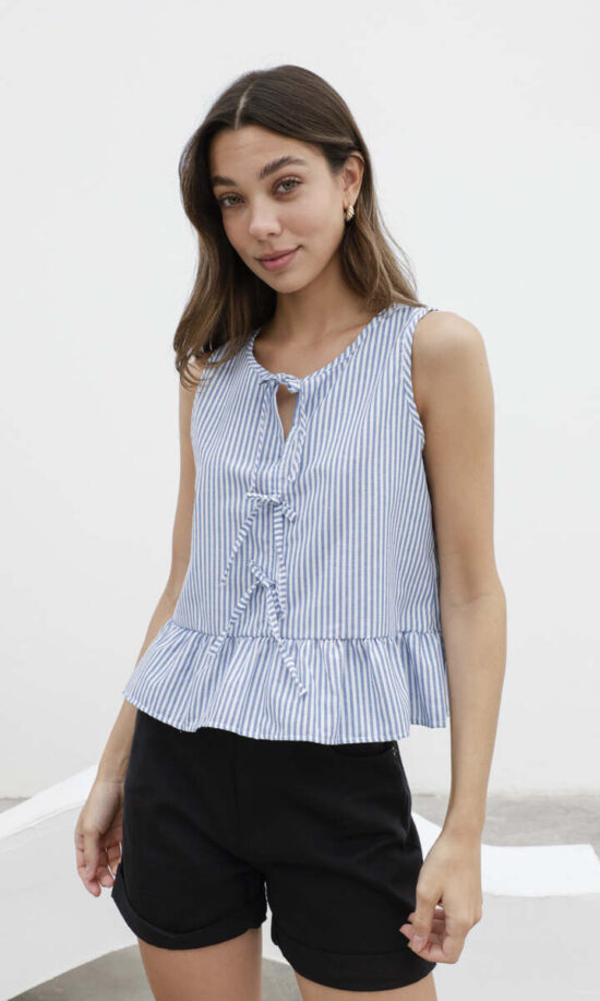 Musculosa poplin rayas moños -art893-