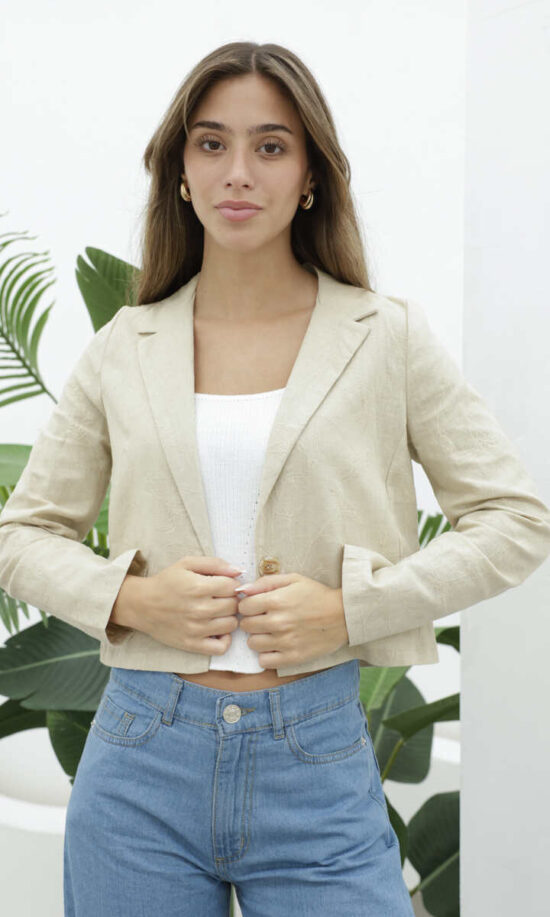 Blazer lino bordado corto -art209-